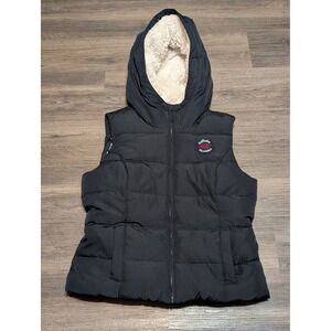 NWT Hollister Black Quilted Puffer Vest Sherpa Lined Hooded Womens Medium